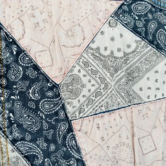 Free People X Driftwood NWT Patchwork Blue & Pink Denim Jean Jacket Size Large - Picture 6 of 11